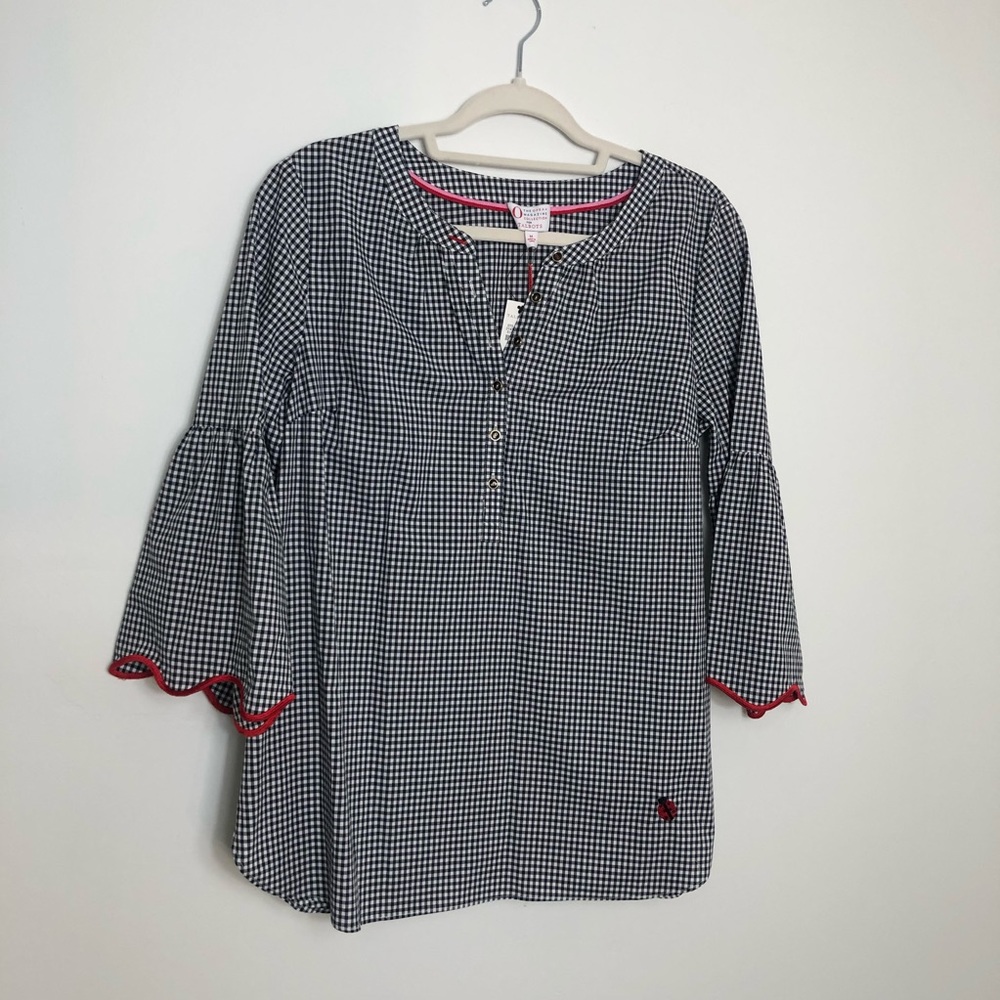 TALBOTS Oprah Magazine Collection Black Ladybug Gingham Top Size M